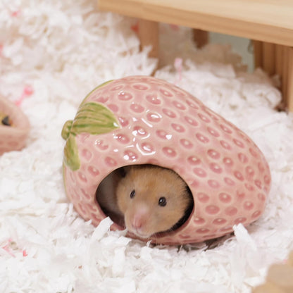 Ceramic Hamster Hideout,Pink Strawberry Hamster Cool Habitat Decor.