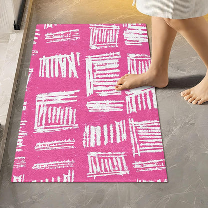 Abstract Pink Stripe Absorbent Bathroom Rug, 24''x16'' Extra Soft Thick Plush Bath Mat, Non-Slip Shaggy Bath Rug for Tub, Shower and Bath, Machine Washable