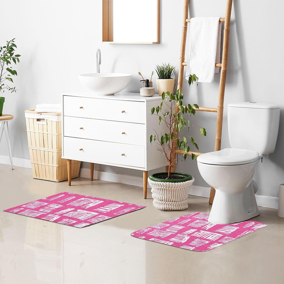 Abstract Pink Stripe Absorbent Bathroom Rug, 24''x16'' Extra Soft Thick Plush Bath Mat, Non-Slip Shaggy Bath Rug for Tub, Shower and Bath, Machine Washable