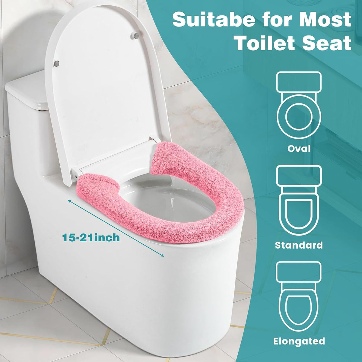 Toilet Seat Cover with Snaps Fixed, Toilet Seat Cushion for Bathroom