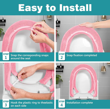 Toilet Seat Cover with Snaps Fixed, Toilet Seat Cushion for Bathroom