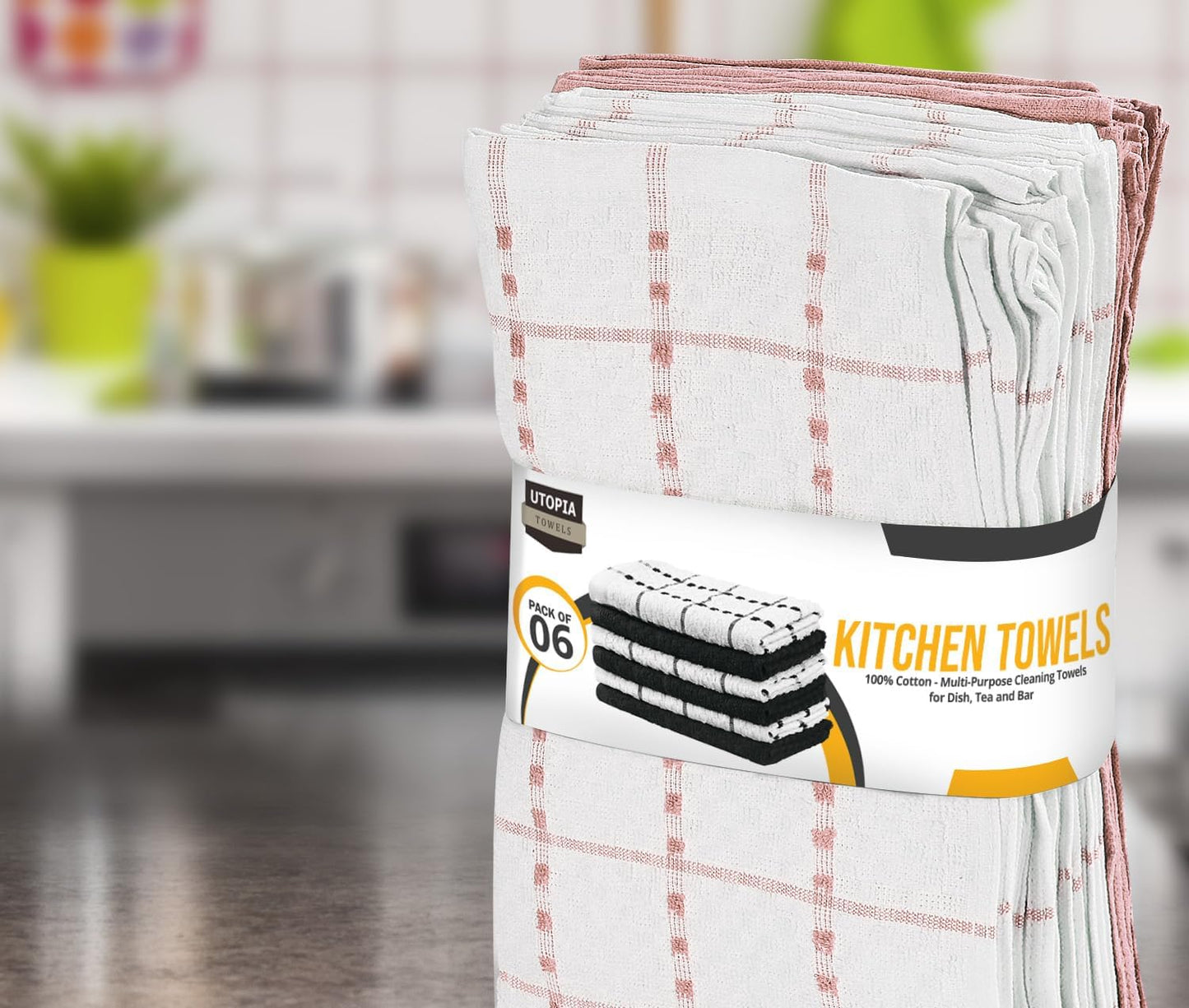 Kitchen Towels 12 Pack, 15 x 25 Inches, 100% Ring Spun Cotton Super Soft and Absorbent Linen Dish, Tea and Bar Towels Set, Dusty Pink