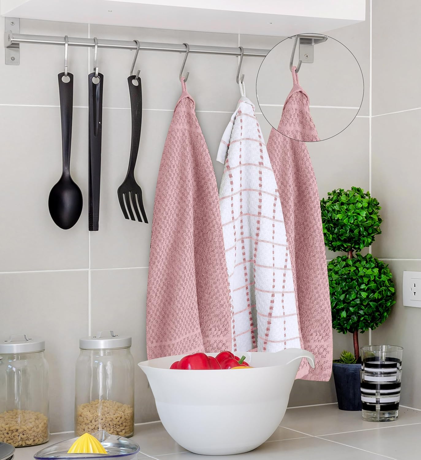 Kitchen Towels 12 Pack, 15 x 25 Inches, 100% Ring Spun Cotton Super Soft and Absorbent Linen Dish, Tea and Bar Towels Set, Dusty Pink