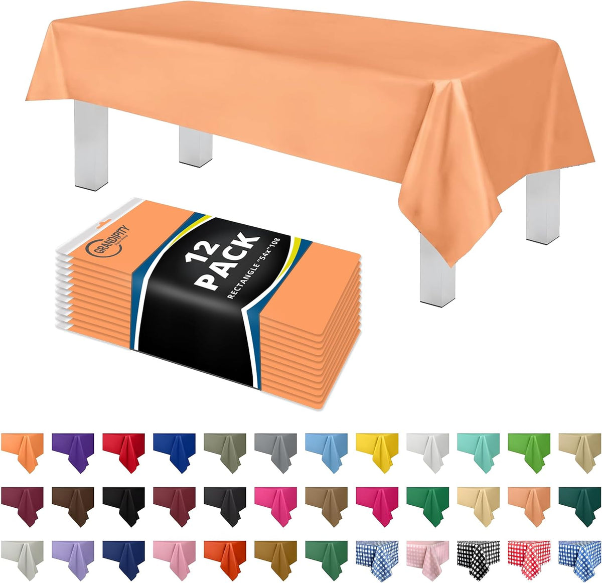 Plastic Table Cloth Disposable 12 Pack 54” x 108” Rectangle