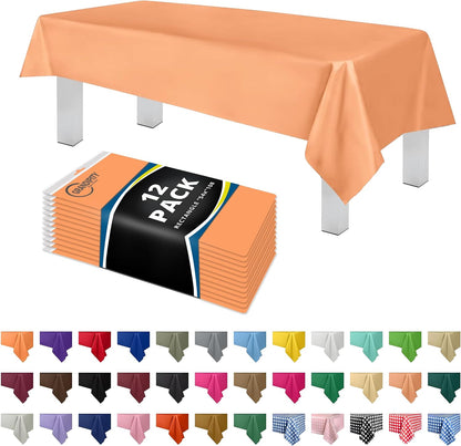Plastic Table Cloth Disposable 12 Pack 54” x 108” Rectangle