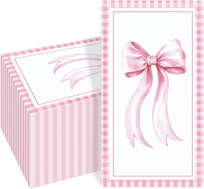 100 PCS Pink Bow Napkin Disposable, Pink Paper Napkins, 3 Ply Decorative Bow Paper Napkins Home Party Guest Bathroom Napkin Summer Bridal Shower Wedding, Decorative Napkins