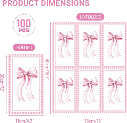 100 PCS Pink Bow Napkin Disposable, Pink Paper Napkins, 3 Ply Decorative Bow Paper Napkins Home Party Guest Bathroom Napkin Summer Bridal Shower Wedding, Decorative Napkins