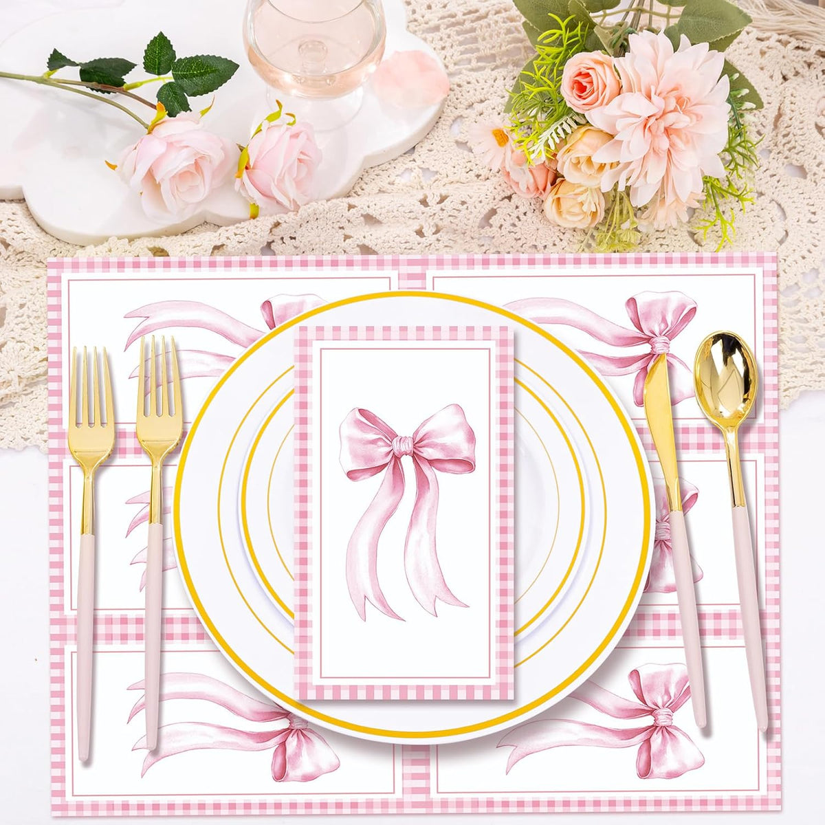 100 PCS Pink Bow Napkin Disposable, Pink Paper Napkins, 3 Ply Decorative Bow Paper Napkins Home Party Guest Bathroom Napkin Summer Bridal Shower Wedding, Decorative Napkins