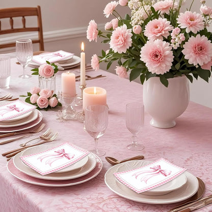 100 PCS Pink Bow Napkin Disposable, Pink Paper Napkins, 3 Ply Decorative Bow Paper Napkins Home Party Guest Bathroom Napkin Summer Bridal Shower Wedding, Decorative Napkins