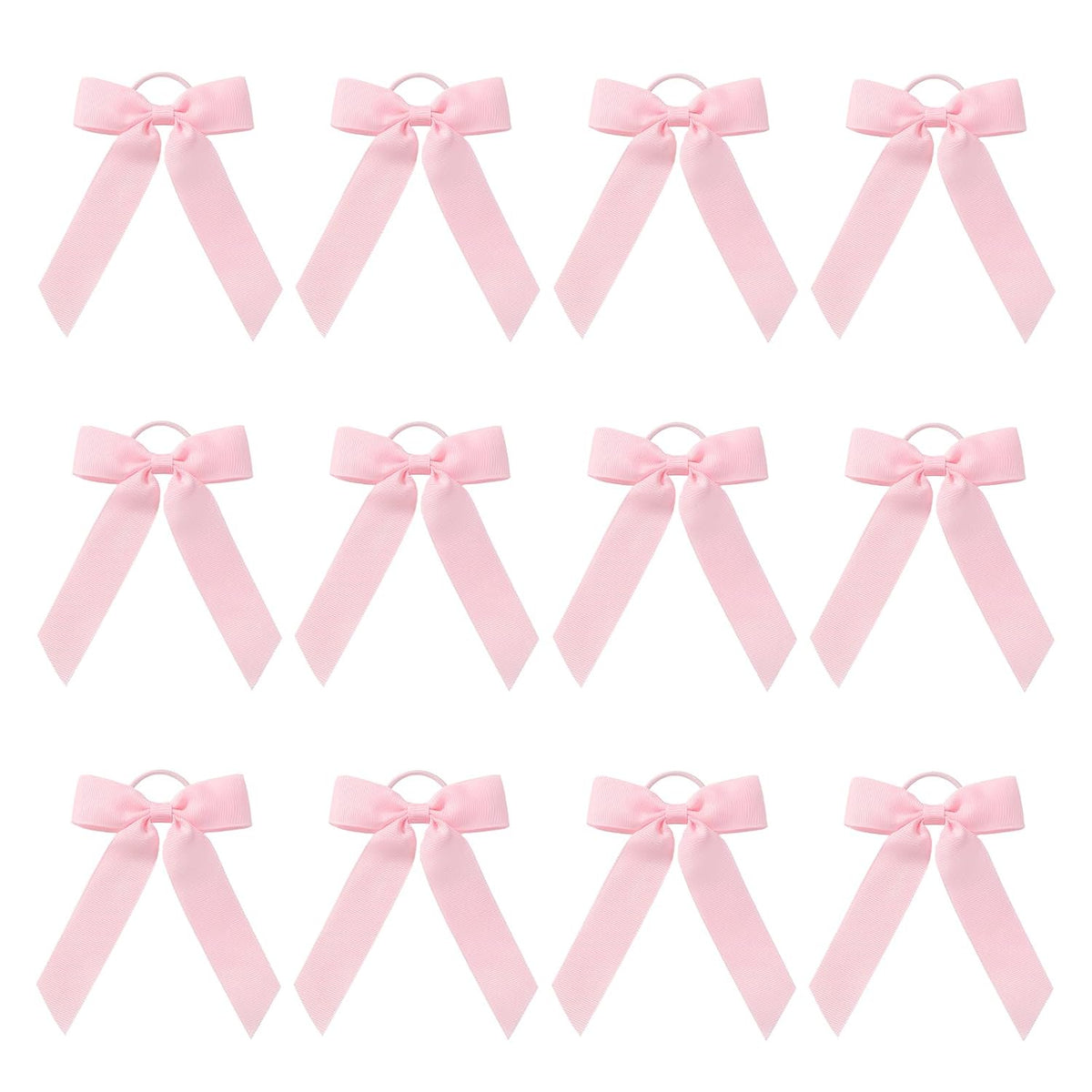 12pcs Collegiate Style Ponytail Holder Hair Bows, Ribbon Bows Cheer Bows Scrunchies Hair Bow Bands Hair Ropes Hair Ties for Women Girls Cheerleading Toddler Sports Hair Accessories Decoration (Pink)