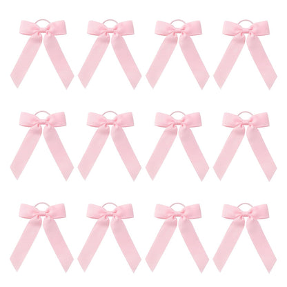 12pcs Collegiate Style Ponytail Holder Hair Bows, Ribbon Bows Cheer Bows Scrunchies Hair Bow Bands Hair Ropes Hair Ties for Women Girls Cheerleading Toddler Sports Hair Accessories Decoration (Pink)
