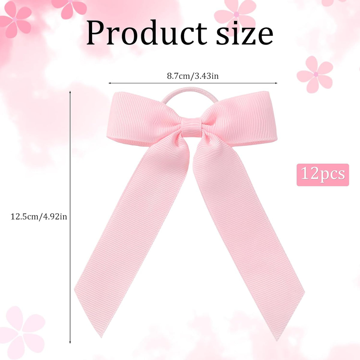 12pcs Collegiate Style Ponytail Holder Hair Bows, Ribbon Bows Cheer Bows Scrunchies Hair Bow Bands Hair Ropes Hair Ties for Women Girls Cheerleading Toddler Sports Hair Accessories Decoration (Pink)