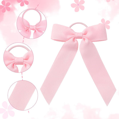 12pcs Collegiate Style Ponytail Holder Hair Bows, Ribbon Bows Cheer Bows Scrunchies Hair Bow Bands Hair Ropes Hair Ties for Women Girls Cheerleading Toddler Sports Hair Accessories Decoration (Pink)