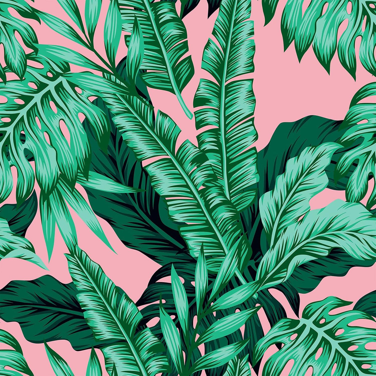 17.7''x118'' Pink Tropical Wallpaper Peel and Stick Exotic Palm Leaves Wallpaper Mural Self Adhesive Pink Contact Paper Decorative Removable Wall Paper for Bedroom Bathroom Accent Walls Decor