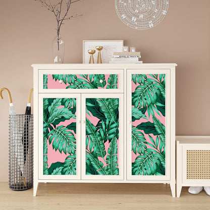 17.7''x118'' Pink Tropical Wallpaper Peel and Stick Exotic Palm Leaves Wallpaper Mural Self Adhesive Pink Contact Paper Decorative Removable Wall Paper for Bedroom Bathroom Accent Walls Decor