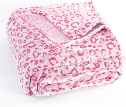 PLEASANT BOULEVARD | Leopard Throw Blanket Fleece, Premium Lightweight Cozy Warm Plush Microfiber Bedspread for Couch Sofa and Bed (Hot Pink, Throw (50 x 60 inches)