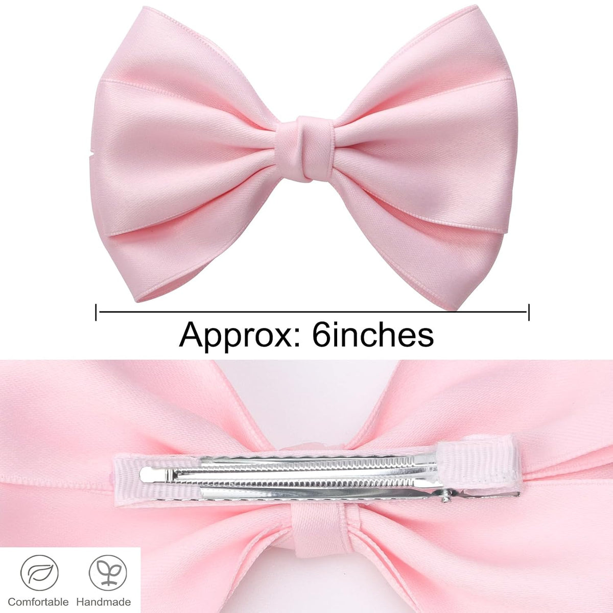 Large Big 6 Inch Hair Bows Thick Ribbon Boutique Alligator Clips Hair Accessories for Women Girls Toddlers Kids Teens 2 Pcs(Light Pink)