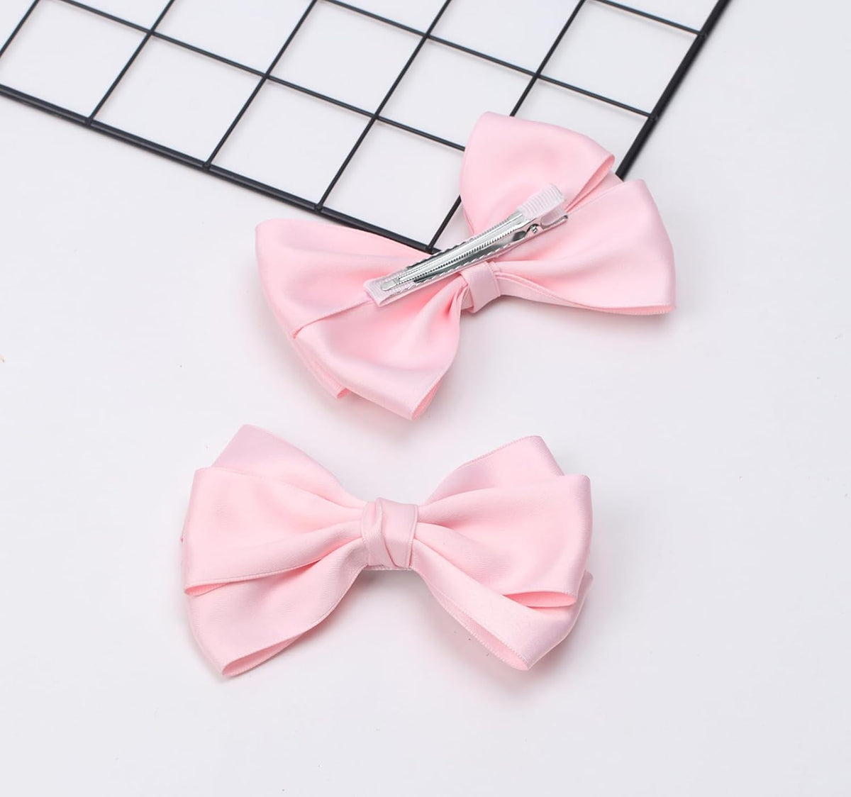 Large Big 6 Inch Hair Bows Thick Ribbon Boutique Alligator Clips Hair Accessories for Women Girls Toddlers Kids Teens 2 Pcs(Light Pink)