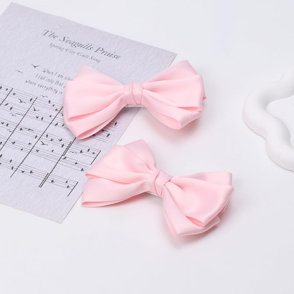 Large Big 6 Inch Hair Bows Thick Ribbon Boutique Alligator Clips Hair Accessories for Women Girls Toddlers Kids Teens 2 Pcs(Light Pink)