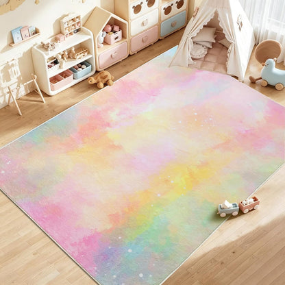 Kids Rug 5x6.6Ft Pastel Pink Yellow Carpet for Boys Girls Bedroom