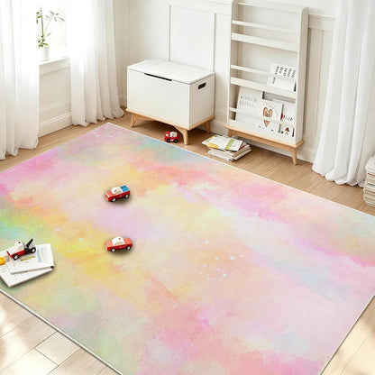 Kids Rug 5x6.6Ft Pastel Pink Yellow Carpet for Boys Girls Bedroom