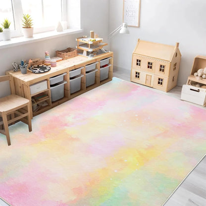 Kids Rug 5x6.6Ft Pastel Pink Yellow Carpet for Boys Girls Bedroom
