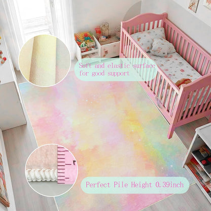 Kids Rug 5x6.6Ft Pastel Pink Yellow Carpet for Boys Girls Bedroom