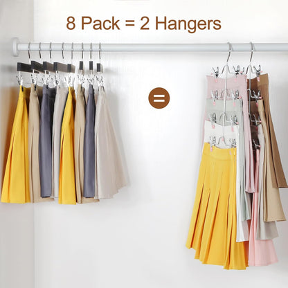 4 Tier Metal Skirt Hangers with Clips 80% Space Saving 2 Pack