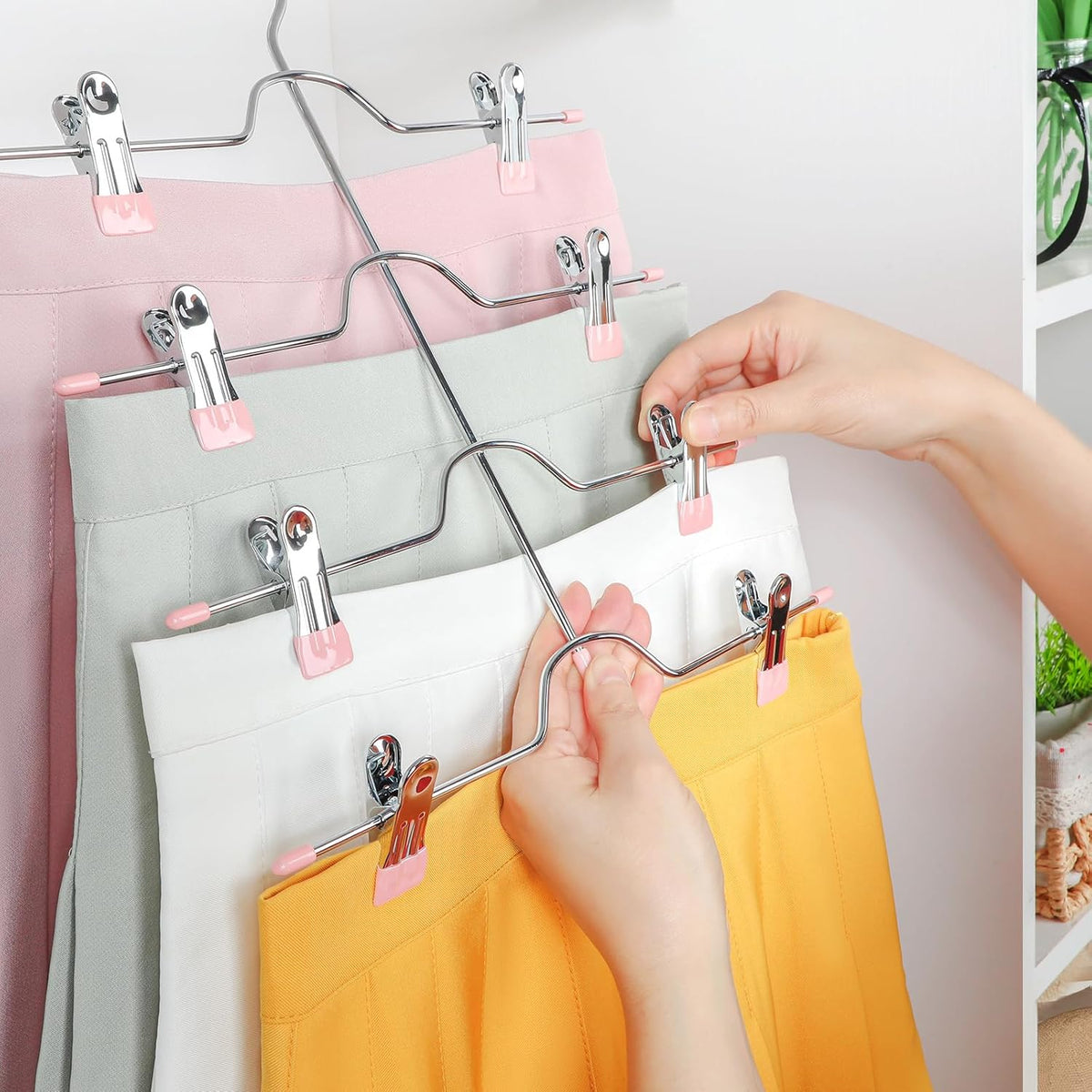 4 Tier Metal Skirt Hangers with Clips 80% Space Saving 2 Pack