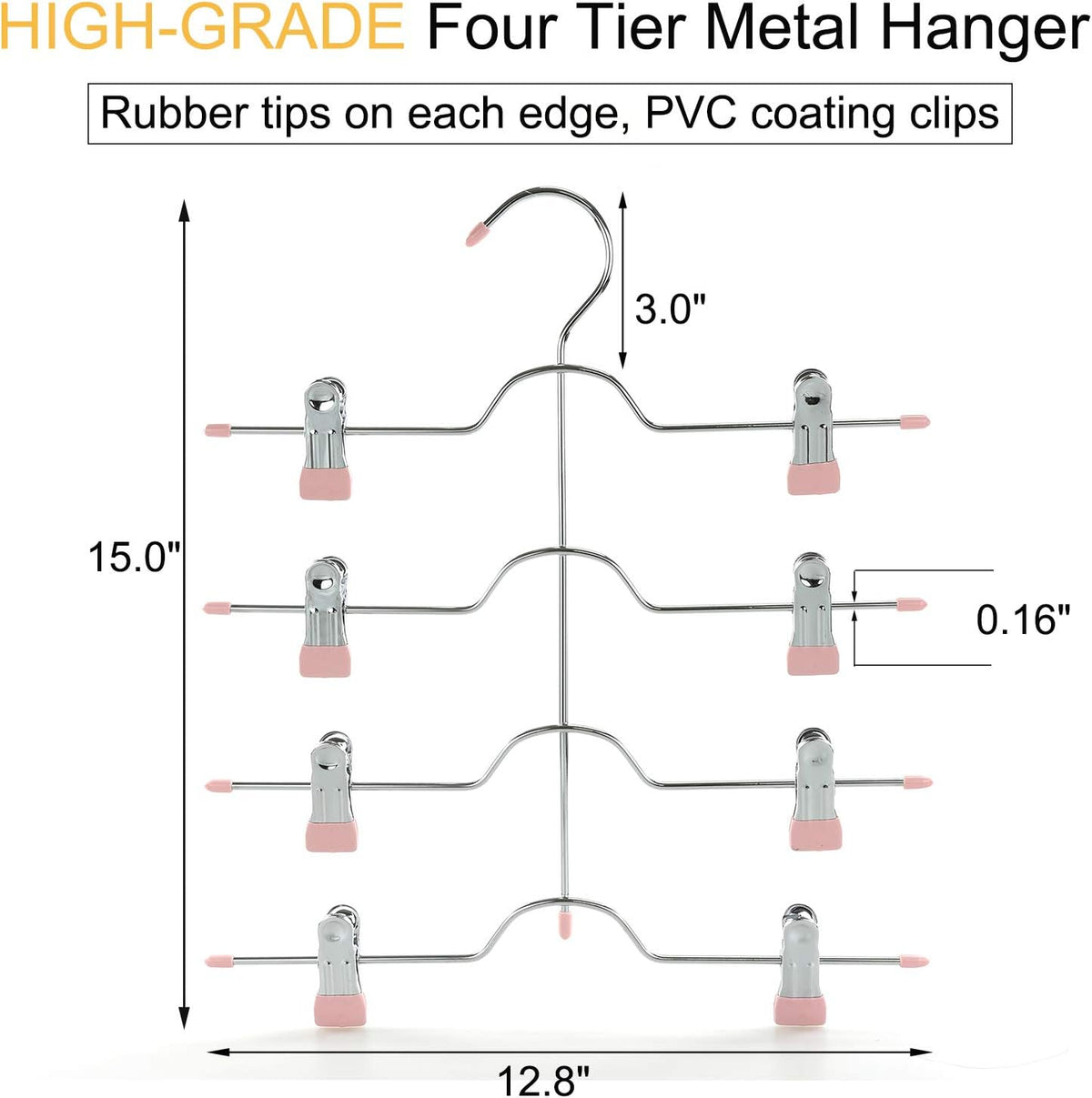 4 Tier Metal Skirt Hangers with Clips 80% Space Saving 2 Pack