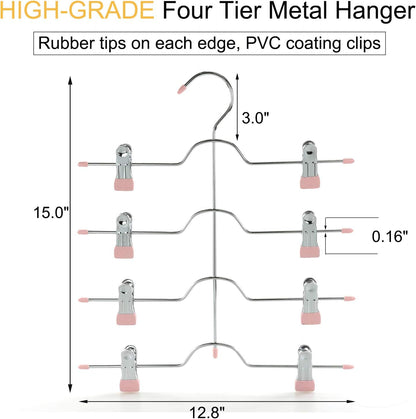 4 Tier Metal Skirt Hangers with Clips 80% Space Saving 2 Pack