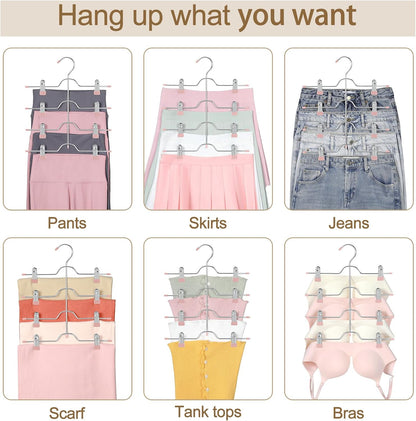 4 Tier Metal Skirt Hangers with Clips 80% Space Saving 2 Pack
