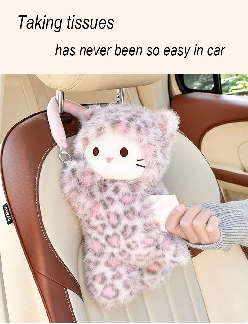 Tissue Box Cover Plush Tissue Box Holder for Car, Home, Decorative Holder/Organizer for Bathroom Vanity Countertop, Nightstands, Office Desk-Pink Leopard Cat