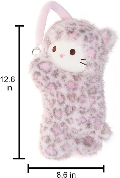 Tissue Box Cover Plush Tissue Box Holder for Car, Home, Decorative Holder/Organizer for Bathroom Vanity Countertop, Nightstands, Office Desk-Pink Leopard Cat