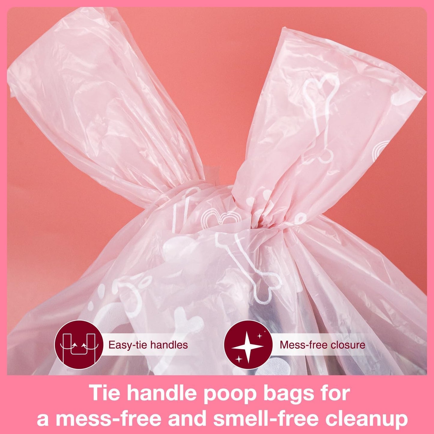 120 Counts Unscented Dog Poop Bags Rolls with Handles, 16"x8"Extra Thick Pet Waste Bag, Leak Proof and Easy Tie, Cat Litter Bags, Pink
