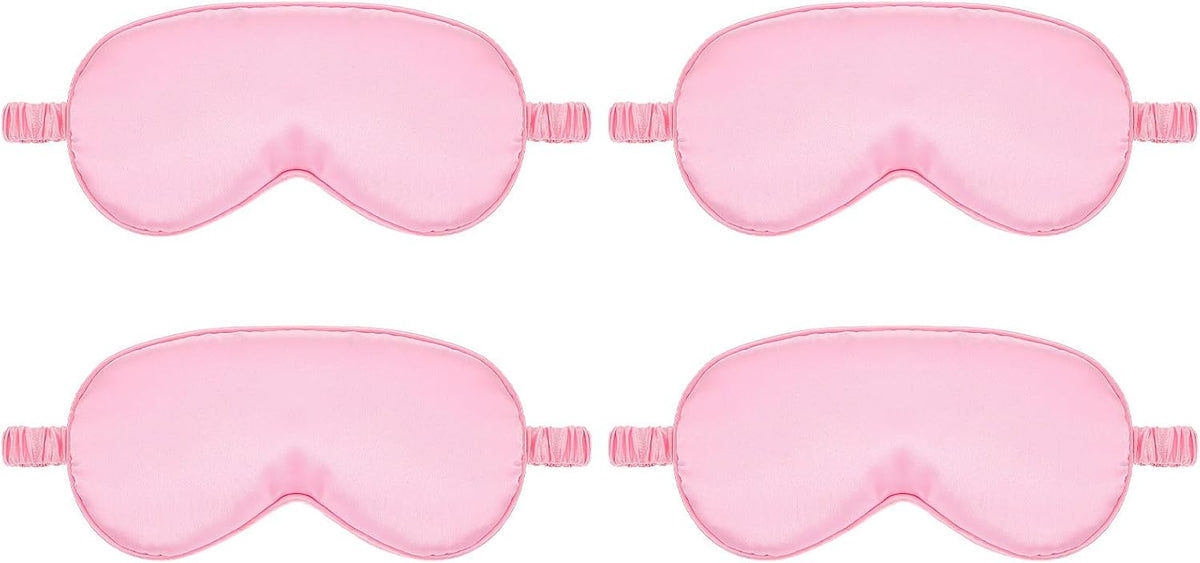Silk Sleep Eye Mask 4 Pack Mulberry Silk Sleep Mask Eye Cover Blindfold with Elastic Strap Cute Satin Soft Eyeshade Masks for Women Night Sleeping Travel Nap (Pink)