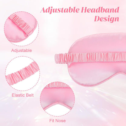 Silk Sleep Eye Mask 4 Pack Mulberry Silk Sleep Mask Eye Cover Blindfold with Elastic Strap Cute Satin Soft Eyeshade Masks for Women Night Sleeping Travel Nap (Pink)