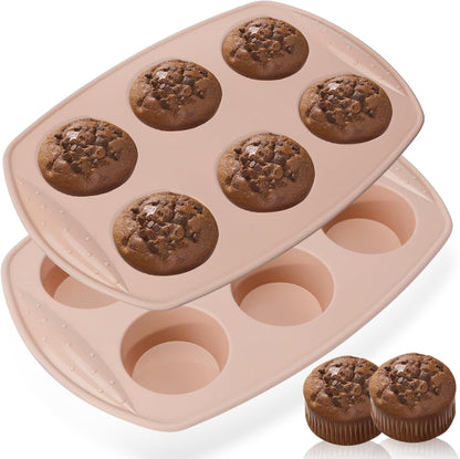 6-Cavity Silicone Muffin Pan, Circular Shape Non-Stick Baking Mold for Cupcakes, Egg Tarts, Fruit Pies, Brownies, Oven & Dishwasher Safe (-104°F to +446°F), BPA-Free Flexible Bakeware - Nordic pink