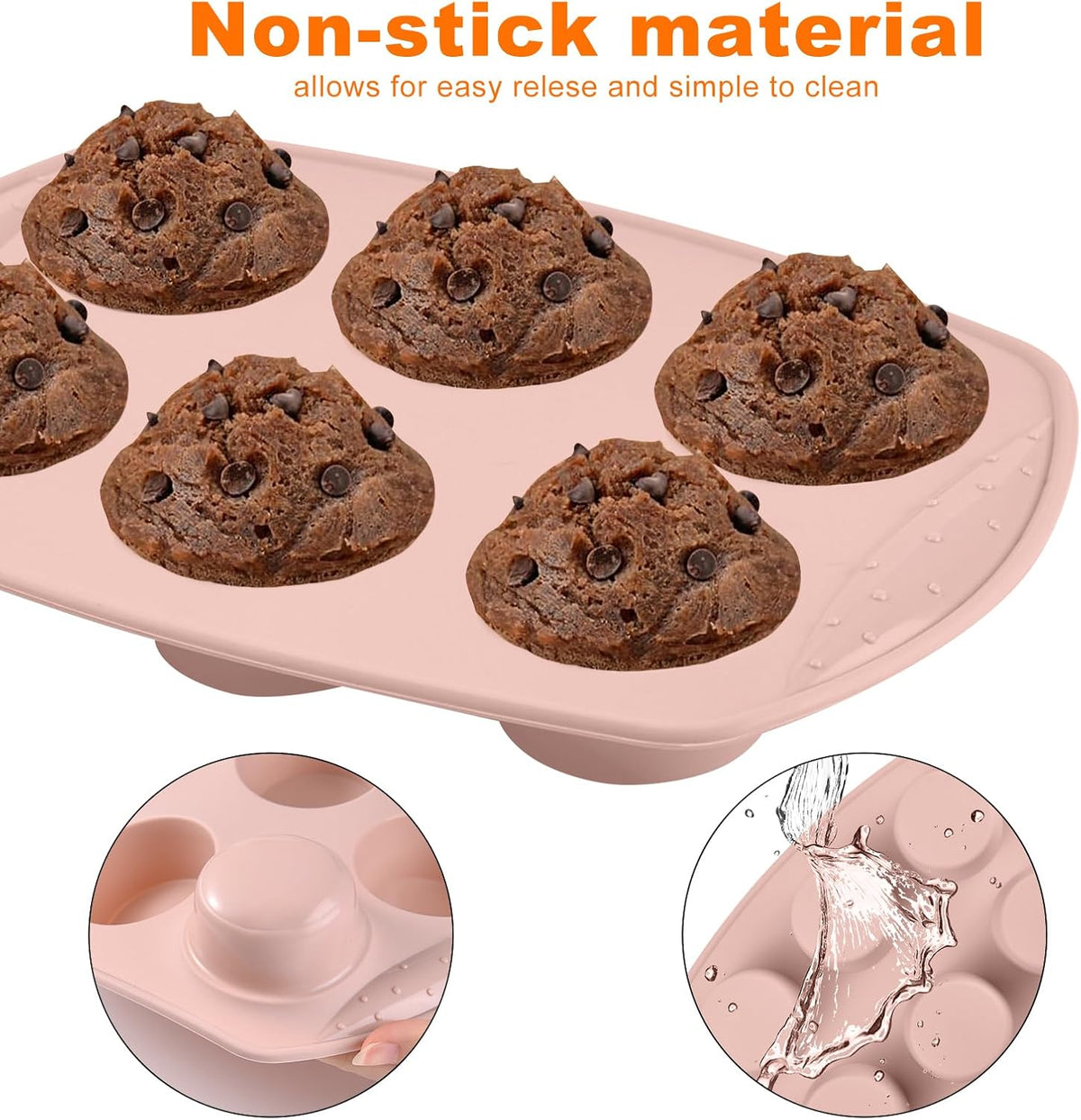 6-Cavity Silicone Muffin Pan, Circular Shape Non-Stick Baking Mold for Cupcakes, Egg Tarts, Fruit Pies, Brownies, Oven & Dishwasher Safe (-104°F to +446°F), BPA-Free Flexible Bakeware - Nordic pink