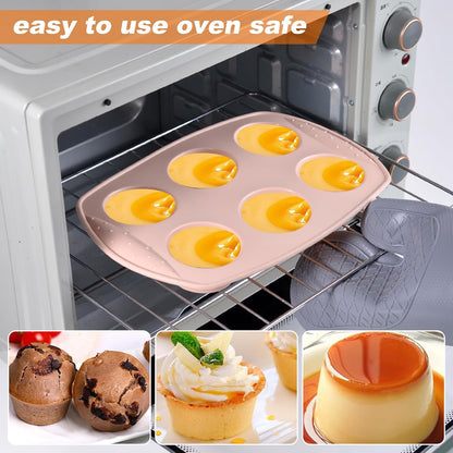 6-Cavity Silicone Muffin Pan, Circular Shape Non-Stick Baking Mold for Cupcakes, Egg Tarts, Fruit Pies, Brownies, Oven & Dishwasher Safe (-104°F to +446°F), BPA-Free Flexible Bakeware - Nordic pink