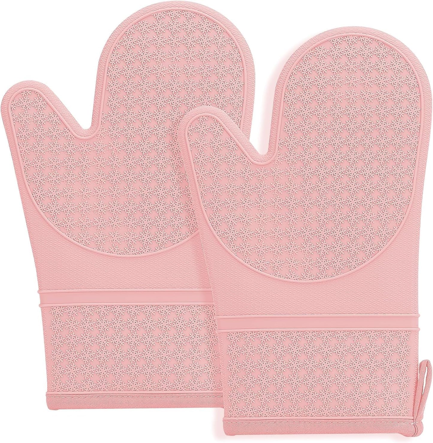 Silicone Oven Mitts, Heat Resistant 500F Kitchen Mitts 2PCS, 11.6" BPA-Free Soft Baking Gloves, Non-Slip Grip Oven Gloves with Soft Cotton Lining for Kitchen Cooking Baking BBQ - Pink