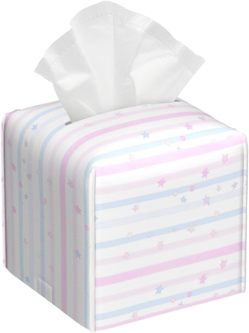 Pink Blue Geometric Stripes Pattern Tissue Box Cover Square PU Leather Waterproof Tissue Box Holder for Car Bathroom Bedroom Office Tabletop Decor