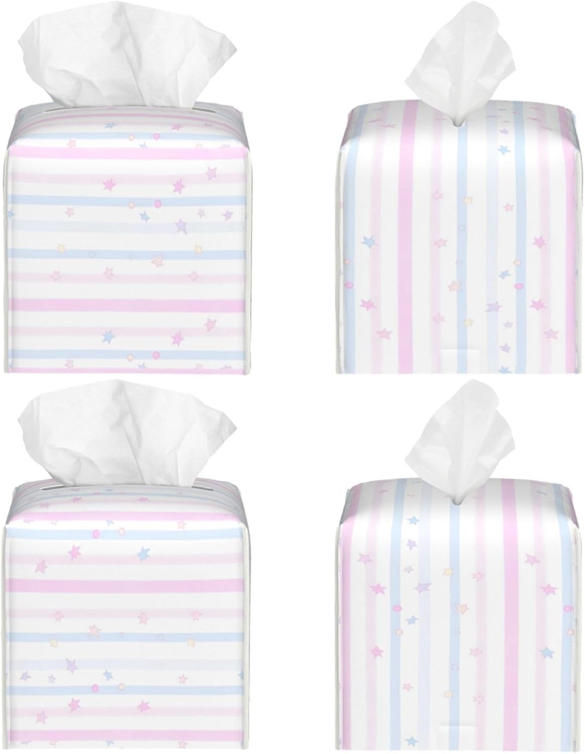 Pink Blue Geometric Stripes Pattern Tissue Box Cover Square PU Leather Waterproof Tissue Box Holder for Car Bathroom Bedroom Office Tabletop Decor