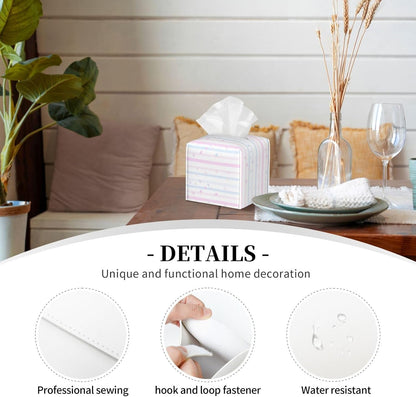 Pink Blue Geometric Stripes Pattern Tissue Box Cover Square PU Leather Waterproof Tissue Box Holder for Car Bathroom Bedroom Office Tabletop Decor