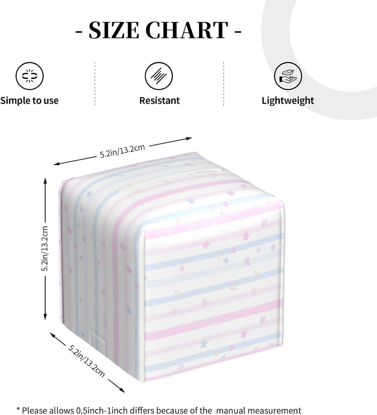Pink Blue Geometric Stripes Pattern Tissue Box Cover Square PU Leather Waterproof Tissue Box Holder for Car Bathroom Bedroom Office Tabletop Decor