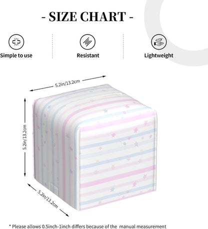 Pink Blue Geometric Stripes Pattern Tissue Box Cover Square PU Leather Waterproof Tissue Box Holder for Car Bathroom Bedroom Office Tabletop Decor
