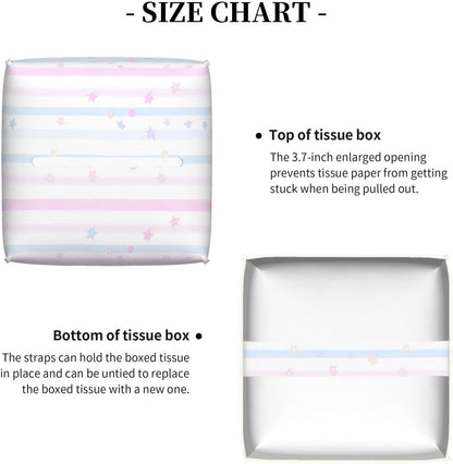 Pink Blue Geometric Stripes Pattern Tissue Box Cover Square PU Leather Waterproof Tissue Box Holder for Car Bathroom Bedroom Office Tabletop Decor