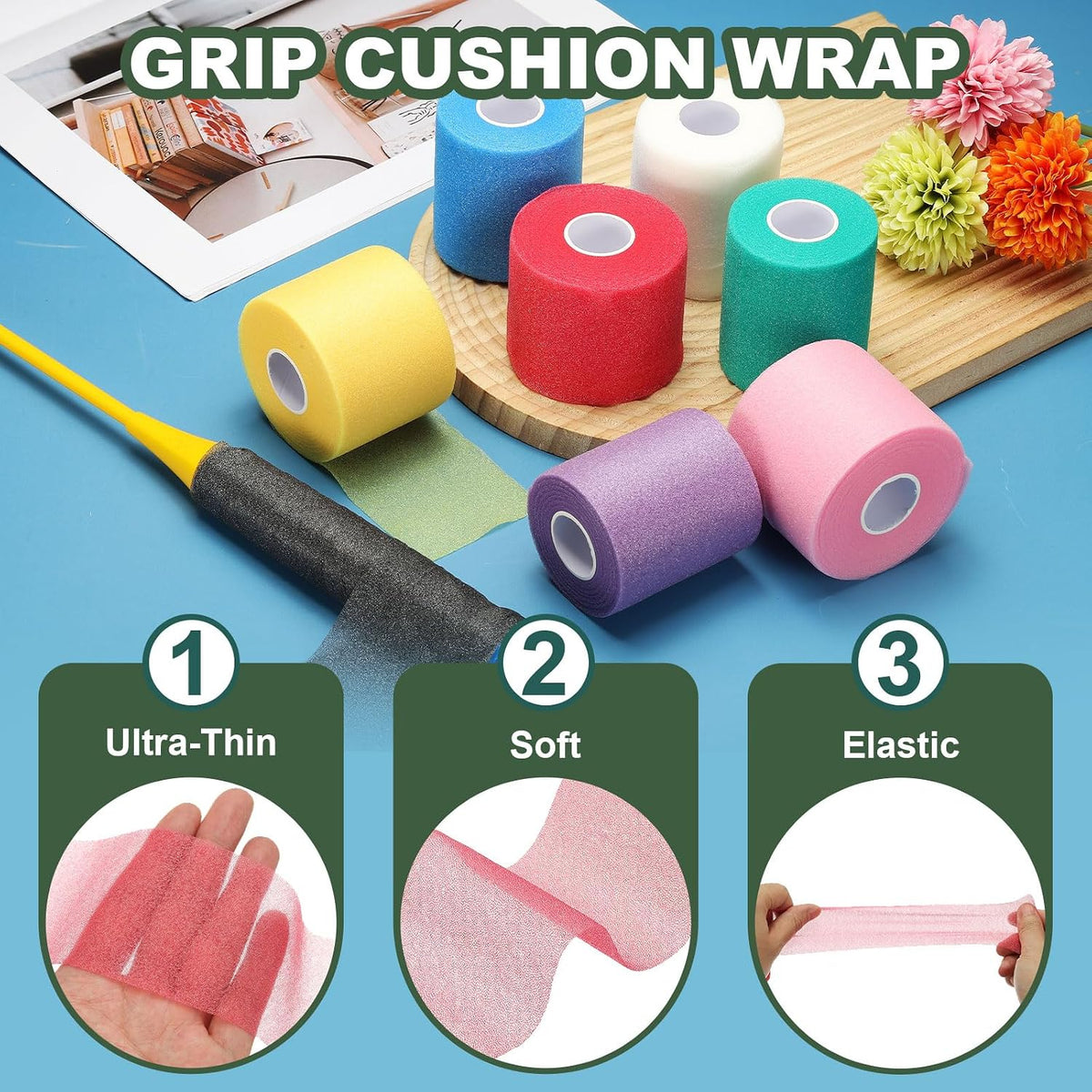 Pre Wrap Tape, Non-Slip Grip Cushion Wrap Prewrap Athletic Tape Fitting for (Tennis- Badminton - Pickleball - Sports)