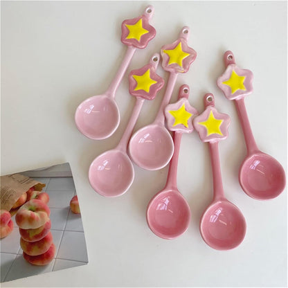 Spoons 2-Piece Pink Coffee Spoons Cute Ceramics Teaspoons with Long Handle, 5.9" Demitasse Espresso Spoons Set Porcelain Small Serving Spoons for Dessert Dessert Spoon(Color:Light Pink)