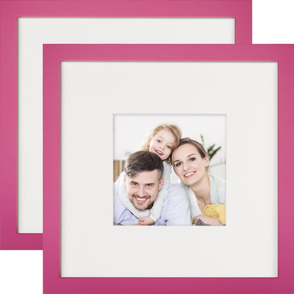 8x8 Picture Frames Solid Wood 4x4 Square Frame with Mat Pink 2 Pack